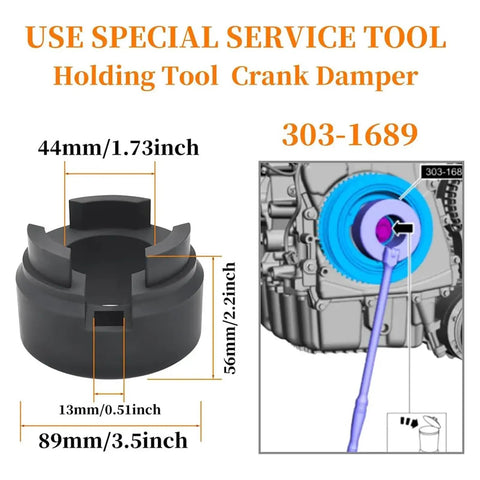 Hella Durable Camshaft Alignment Timing Kit Plus Balance Shaft Preload Tool Set For Ford 2.0 And 2.3 Liter Engines holding tool with dimensions shown.