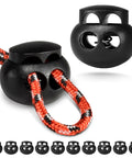 25 Pack Plastic Cord Locks Spring Loaded End Stopper Fasteners For Paracord Drawstrings Lanyards Shoelaces Bungee Ropes And More Must Have Heavy Duty Double Hole Toggle Clip Black, black plastic cord lock on paracord