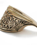 Bronze Knife Guard Bolster For Custom Knife Making, finger guard pommel with intricate flame style design, side view