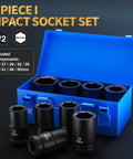 1 Inch Drive Deep Impact Socket Set, 9-Piece Jumbo 6-Point Metric Sockets CR-Mo Steel with blue case