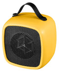 Tiny But Mighty Compact Ceramic Space Heater 500W For Home And Office Quiet Desk Heater, yellow with black grille and handle.
