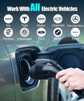 Top Shelf Smart Wifi Level 2 Ev Charger Station 48 Amps Adjustable 240 Volt Home Electric Vehicle Rapid Charge connector in use.