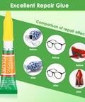 Comparison of before and after repair using super strong glue for plastic, metal, rubber, ceramics, 30 Pack Of 3G Mini Cyanoacrylate Glue Tubes