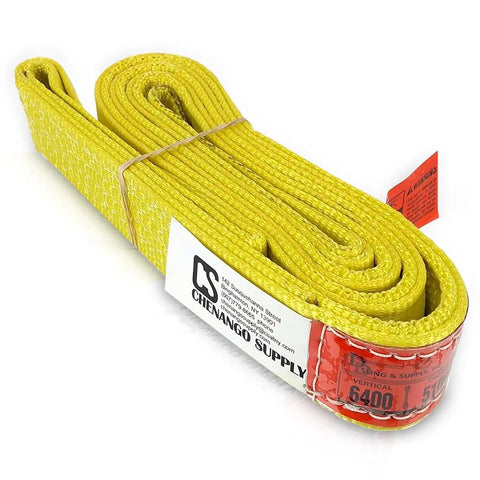 USA Made Heavy Duty Nylon Lifting Slings Eye To Eye 2 Inch Wide 4 To 20 Foot Lengths 2 Ply Twisted Eye And Eye Slings Built Tough With 6400 Lb Vertical 5100 Lb Choker 12800 Lb Basket Load Capacity