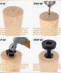 Installation steps for Beefy Heavy Duty Furniture Leveling Feet Set For Tables Cabinets Sofas And Dressers with tools and wood block