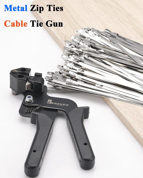 Heavy Duty Stainless Steel Cable Tie Tool Kit with 100 pack 11.8 inch self locking metal zip ties and pro grade tensioner