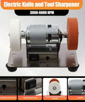 Slick Little Mini Belt Sander And Bench Grinder With 96 Watt Copper Motor For Smooth Knife And Tool Sharpening Adjustable Speed Home Wood And Metal Workshop Knockout Gem. Electric sharpener, 3000-6000 RPM, featuring coarse and fine wheels.
