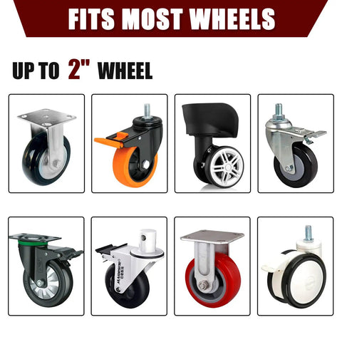 Various caster wheels up to 2 inches, compatible with Solid Silicone Caster Cups No Slip Furniture Wheel Stoppers For All Floors