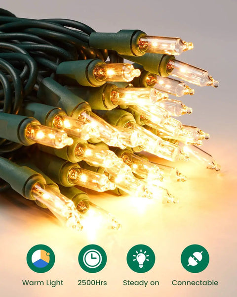 Clear Christmas String Lights 100 Count On Green Wire 20 Feet Incandescent Mini Bulbs Ideal For Indoor Xmas Tree Garland