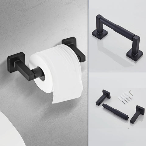 Matte Black 4 Piece Stainless Steel Bathroom Hardware Set Wall Mounted With 16 Inch Hand Towel Bar Towel Ring Robe Hook And Toilet Paper Holder For Modern Durable Corrosion Resistant Bath Accessories