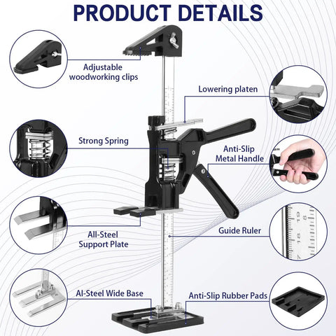 Heavy Duty Furniture Lifter Tools Solid Steel Arm Jacks For Hefting Couches And Heavy Appliances Easy Adjust 15.3 Inch Height with adjustable woodworking clips.