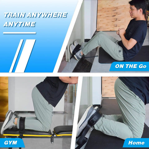 Nordic Hamstring Strap For Bench Training Go To Easy Curl Strap in use at home and gym for hamstring workouts