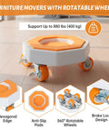 Heavy Duty Furniture Dollies With 360 Degree Rotating Rubber Wheels showing hexagonal design and anti-slip pads for stability.
