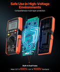 Exploded view of Digital Multimeter 6000 Count TRMS Auto Ranging showing internal circuit board and protective casing layers