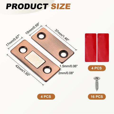Ultra Thin Stainless Steel Cabinet Door Magnets 4 Pack With Adhesive Double Sided Tape Red Bronze Magnetic Catches measurements