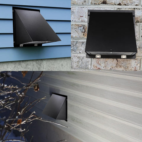 12 Inch Wall Vent Hood Exhaust Cap for Dryer Vent Cover with Screen and Damper on different exterior walls