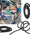 2 Pack Bike Brake Cable Housing Protectors Non Scratch Rubber Frame Guards on bicycle cables and in a coiled bundle