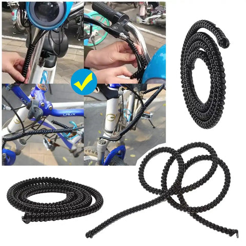 2 Pack Bike Brake Cable Housing Protectors Non Scratch Rubber Frame Guards on bicycle cables and in a coiled bundle