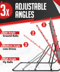 Game Ready Pitch Back Rebounder Net For Baseball And Softball With 3 Adjustable Angles 4x4.5Ft side view showing angle settings