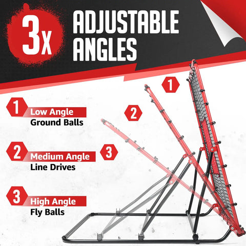 Game Ready Pitch Back Rebounder Net For Baseball And Softball With 3 Adjustable Angles 4x4.5Ft side view showing angle settings
