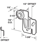 Diagram of Closet Door Roller Kit With One Half Inch Offset Steel Bracket And Seven Eighths Inch Nylon Wheel Zinc Finish Two Pack