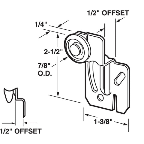 Diagram of Closet Door Roller Kit With One Half Inch Offset Steel Bracket And Seven Eighths Inch Nylon Wheel Zinc Finish Two Pack