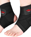 Two Pack Breathable Ankle Brace For Sprained Ankles With 360 Degree Support on feet, showcasing adjustable compression wrap.