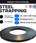 Heavy Duty Steel Strapping Coil, 1/2 Inch Wide, 0.020 Inch Thick, 200 Feet Long, 1100 Lb Break Strength, Self-Dispensed Box