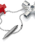 All-in-One Universal Control Cabinet Key for Gas, Water and Electric Shutoffs, Your Go-To Tool, with red adapter and chain