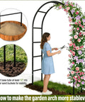 Woman assembling versatile garden pergola arch with two size setup 7 ft 6 in wide by 6 ft 5 in high or 4 ft 6 in wide by 7 ft 10 in high