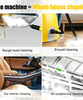 Orisuntech Multi Purpose Steam Cleaner With Ozone Purification High Pressure Continuous Steam Washer For Home Hotel Car And Ac Deep Cleaning Heated Carpet Extractor Removes Grease Limescale Mold Blue, shown in use for range hood, ground, car interior, and air conditioning cleaning.