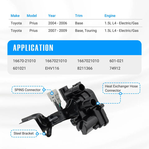 Shop Grade Heater Control Water Valve And Coolant Flow Regulator Assembly For Toyota Prius Hybrid 1.5L 2004 Through 2009 close-up with connectors.