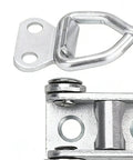 Close-up of Heavy Duty Latch Kit with Adjustable Locking Catch for Rock Solid Hold, Thick Steel Build, Rugged Toggle Buckle Fastener.