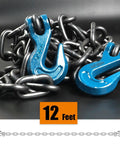 12 Foot One Quarter Inch Grade 70 Transport Binder Chain With Clevis Grab Hooks Heavy Duty Tie Down Chain For Truck Or Flatbed 3150 Lb Working Load 12100 Lb Break Strength Set Of 2