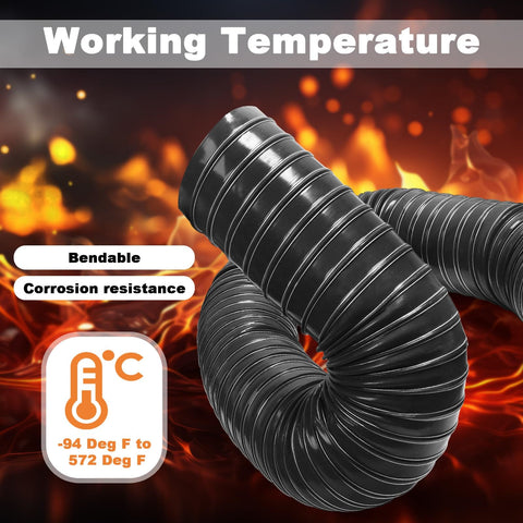 3 Inch Silicone Flexible Air Duct Hose 1 Meter Long For Car Garage Or Dryer Exhaust Heavy Duty Cooling Ducting High Temperature 575F 76mm Diameter Silicone Coated Fiberglass With Spring Steel Wire Black coiled against fiery background