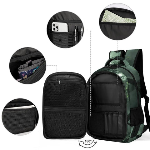 Dope Red Eye Crow Mist Woods Printed Backpack Unisex Large Capacity Daypack open view showing internal pockets and smooth zipper.