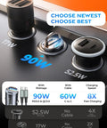 High Performance 90W Dual Usb C Car Charger PD QC Fast Charging Adapter with dual ports and clear indicators for road trip use.