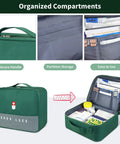 Grab And Go Empty First Aid Bag For Outdoor Use, Multifunction Emergency Medical Storage Bag with compartments open and closed view