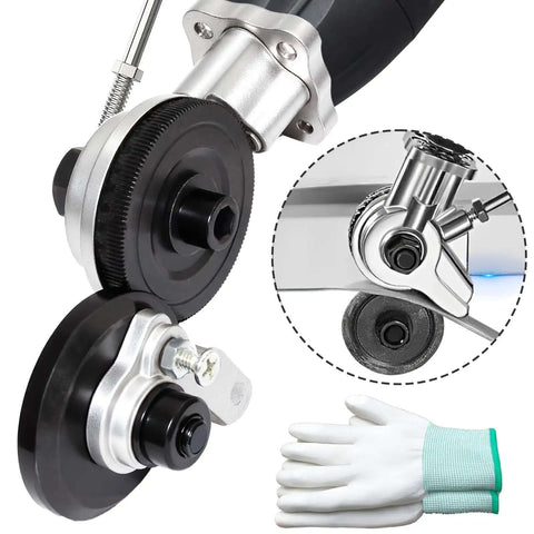 Electric Drill Plate Cutter Nibbler Attachment For Sheet Metal Heavy Duty Metal Cutter Tool Adapter with gloves shown