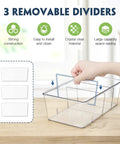 Heavy Duty Clear Plastic Pantry Storage Totes With Removable Dividers 2 Pack Kitchen Cabinet Organizers showing dividers being installed.