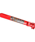 Big Red 3-ton hydraulic long-ram jack with clevis base and handle, red, side view