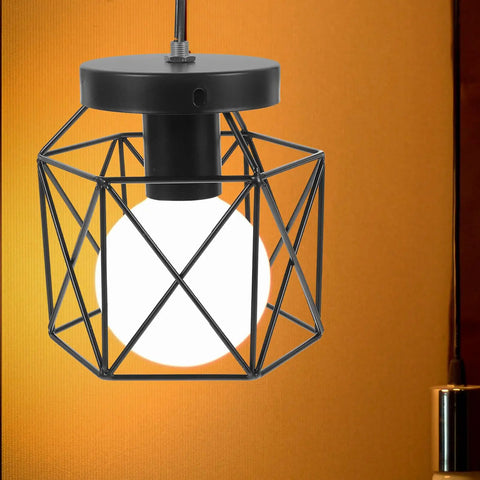 Real Deal Industrial Farmhouse Ceiling Light Rustic Iron Flush Mount With Bangin Hand Welded Metal Shades, black steel cage design.