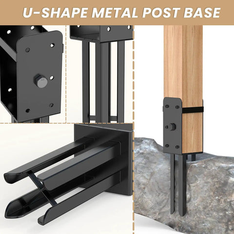 4 Pack Heavy Duty U-Shape Fence Post Holder Brackets For Wet Concrete Installations, 4x4 Posts, Actual 3.6x3.6, Post Base Anchor For Fence, Deck Railing, And Pergola Construction