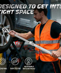 Man using Three Quarter Inch Extendable Drive Ratchet With Twenty Four Tooth Gear And Fifteen Degree Sweep Quick Release Reversible Ratcheting