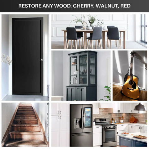 Boss Level Vinyl Floor Repair Kit with Heat Pen and 11 Colors to Touch Up Scratches Stains and Cracks on Laminate Wood Linoleum Floors Doors and Cabinets Quick Dry Wax for a Nailed It Finish used on various wood surfaces.