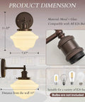 Wall Sconce Lighting Oil Rubbed Bronze Milk Glass Hardwired Wall Sconces dimensions, showing size, metal, and glass details.