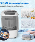 Compact Portable Washing Machine With Separate Spin Tub And Quick Drain Hose, 5.5 Lb Mini Laundry Washer For Apartments Dorms And RV Homes, Grey with powerful 170W motor.