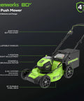 80V 21 Inch Brushless Cordless Lawn Mower with easy push start, collapsible handles, and durable steel deck.