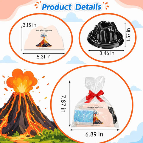Volcano Eruption Science Kit For Kids 24 Pack STEM Experiments, Party Favors And Classroom Prizes size and packaging details.