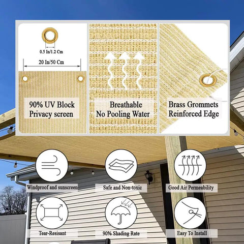 90 Percent UV Blocking Shade Cloth for Patio and Outdoor Spaces 8x20 Ft Pergola Sun Shade Cover over wooden structure